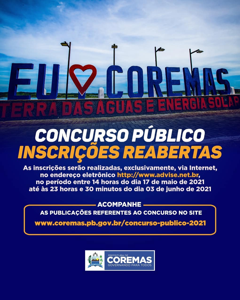 Prefeitura De Coremas Informa Que Estão Reabertas As Inscrições Do Concurso Público
